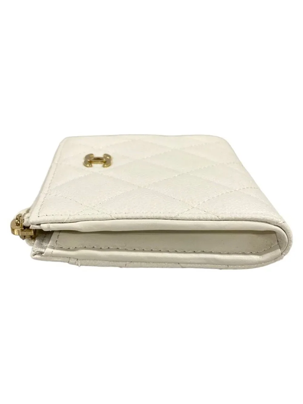 Chanel Coin Case Quilted White L-shaped Zipper Gold